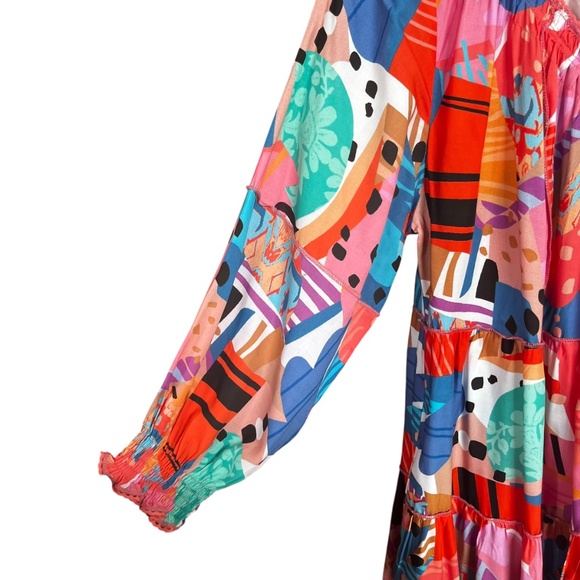Tolani Colorful Multicolor Long Sleeve Tiered Pockets Button Front Dress Size L - Picture 6 of 9